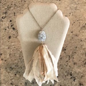 Long necklace - stone & fabric